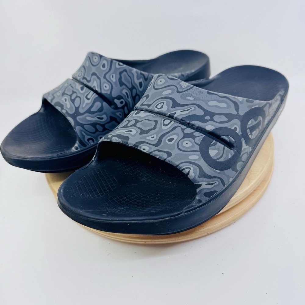 OOFOS OOahh Sport Slide Sandals Mens 12 Black Water Camo Recovery Comfort